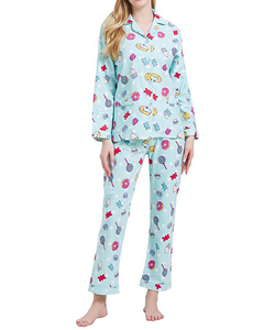 Women's 2 Piece <b>Cherry</b> Print Pajama Set V Neck Knitted Cotton Sleepwear Sweet Style All Seasons Breathable Regular Fit - Product Image 4