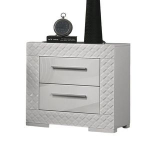 Gorgeous <b>White</b> 1pc Nightstand with High <b>Gloss</b> Finish & Chrome Bar Handle <b>Bedside</b> <b>Table</b> Bedroom Furniture - Product Image 2
