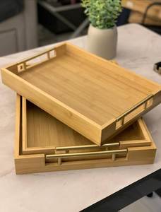 Handmade Acacia Wood <b>Square</b> Serving Tray Handles | Classic Dishwasher Safe Durable | <b>Coffee</b> <b>Table</b> Kitchen Decor Ottoman Tray - Product Image 3