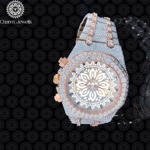 Montre de luxe Charm Jewells en acier inoxydable, boîtier de 40 mm, accents de diamants, mouvement mécanique analogique, chronographe automatique pour homme - Product Image 1