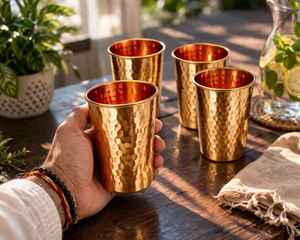 Gobelet à eau en cuivre ayurvédique, finition martelée, verre à boisson, tasse bien-être, vaisselle de cuisine, vente en gros - Product Image 6