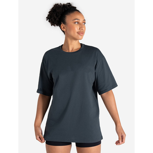 เสื้อยืดคอกลมแขนสั้นผ้าฝ้ายออร์แกนิค 100% สีน้ำเงินเข้มสำหรับผู้หญิง สไตล์ลำลอง ดีไซน์เนอร์ เหมาะสำหรับโยคะและออกกำลังกาย - Product Image 1