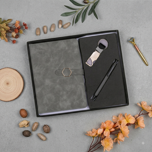 Agenda exécutif haut de gamme Aurelux RE044 en similicuir gris A5 multicolore avec porte-stylo et porte-clés, relié, 192 pages, logo personnalisé, pour entreprise - Product Image 6