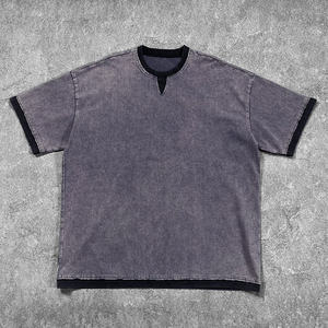 T-shirt à manches courtes pour homme avec bordure contrastée noire, col rond, tricoté, couleur unie, décontracté - Product Image 2