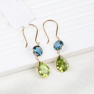 Pendientes de Oro Sólido de 18k de Alta Calidad Natural al por Mayor, Certificados por IGI, Hechos a Mano con Topacio Azul de Londres y Peridoto, Regalos Clásicos para Fiestas - Product Image 1