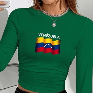 Camiseta de Manga Larga con Cuello Redondo y Estampado de la Bandera de Venezuela, Estilo Y2K para Mujer, con Tejido de Poliéster y Spandex - Product Image 5