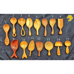 Cuillères en bois de 16 cm de qualité supérieure : Ustensiles artisanaux durables en frêne et bois de rose sculpté en forme de feuille, inspirés de la nature, artisanat du Vietnam - Product Image 4