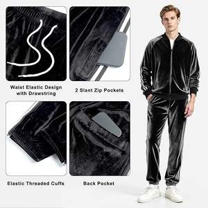 Ensemble de survêtement en velours pour homme, 2 pièces, fermeture éclair intégrale, veste et pantalon en velours - Product Image 4