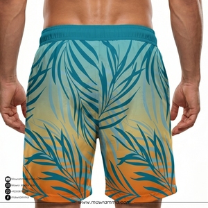 Mawra Short de bain décontracté à imprimé tropical pour homme, séchage rapide, avec cordon de serrage, taille mi-haute, pour la plage, unisexe - Product Image 3