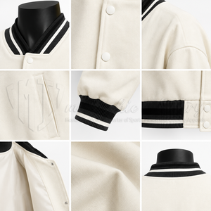 Chaqueta Universitaria Unisex Personalizada, Negra con Rayas, Cuello Acanalado, Botones a Presión, Chaqueta Letterman, Fabricante OEM al por Mayor - Product Image 6
