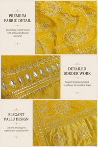 <b>Yellow</b> Bandhani Moonga Silk Vintage Floor-Length <b>Saree</b> Mirror Work Border Elegant Indian Wedding Wear Designer Party Wear Women - Product Image 5