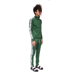 <b>Men's</b> Green Solid Eco-Friendly Quick Dry Tracksuit Full Sleeve <b>Turtleneck</b> Zipper Sporty Jogging Pants <b>White</b> Side Stripes 100% - Product Image 3