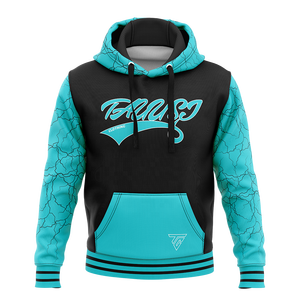 Sweat à capuche raglan personnalisé pour homme, noir et turquoise, imprimé par sublimation, style streetwear, pull sportif pour la gym, vente en gros - Product Image 1