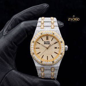 Reloj Unisex de Lujo de Dos Tonos con Incrustaciones de Diamantes Moissanite, Movimiento de Cuarzo ETA, Esfera de 41 mm, Acero Inoxidable, Estilo Hip Hop Personalizado - Product Image 4