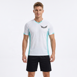 Camiseta de Fútbol Blanca para Hombre con Detalles Azules, Cuello en V, Manga Corta, Poliéster que Absorbe la Humedad, Corte Atlético, Ropa Deportiva para Adultos - Product Image 3