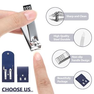 Exclusive Pocket Nail Grooming <b>Manicure</b> <b>Kits</b> with Dual Clippers Nail File Ear Pick Compact PU Leather Case for Everyday Care - Product Image 2