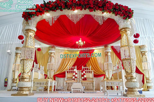 Magnífico Mandap de Cristal Dorado para Bodas Indias, los Mejores Pilares de Cristal FRP, Decoración de Mandap para Bodas, Gran Mandap Dorado para Bodas en el Reino Unido - Product Image 3