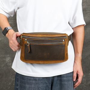 Bolso Bandolera de Cuero Genuino Crazy Horse para Hombre, Riñonera de Cuero, Bolso de Hombro para Viaje, Bolso de Pecho de Cuero para Hombre - Product Image 1