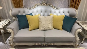Elegant French Classic <b>Sofa</b> Set with Hand Carved Teak <b>Wood</b> <b>Frame</b> Luxury Living Room Furniture for Villa and Hotel - Product Image 3