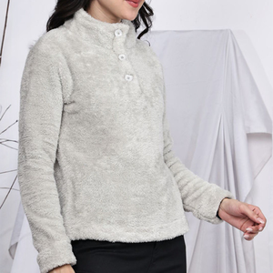 Women Fleece Jacket Button Up Collar Full Sleeve Solid Color Warm <b>Winter</b> <b>Coat</b> Regular Length <b>Thick</b> Polar Fleece Material - Product Image 2