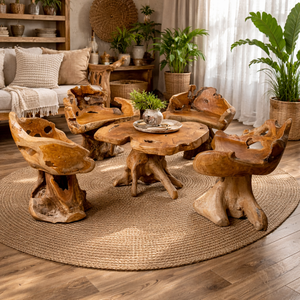 Juego de Mesa de Centro Rústica de Raíz de Teca de Lujo ARTERRA con Sillones Esculpidos - Muebles Hechos a Mano, Duraderos y Ecológicos para Sala de Estar y Patio - Product Image 5