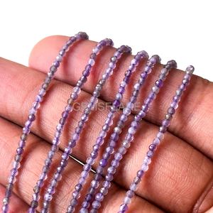 Cuentas redondas microfacetadas de amatista natural de 2 mm, cuentas de amatista para la fabricación de joyas, piedras preciosas sueltas facetadas con corte de diamante al por mayor. - Product Image 4