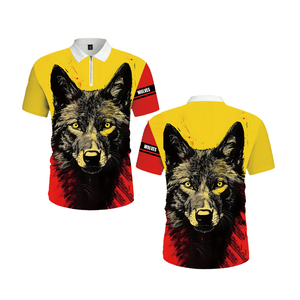 Camiseta Polo para Hombre con Estampado de Lobo 3D |   Camiseta con Cierre y Gráfico Sublimado en Amarillo y Rojo |   Camiseta Deportiva Informal de Manga Corta Personalizada y Transpirable - Product Image 2