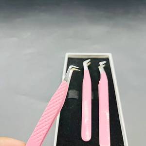 Morje Surgical <b>Pink</b> Eyelash Tweezers <b>Set</b> Stainless Steel Precision Toothed Serrated <b>Tools</b> Box Packaging - Product Image 4
