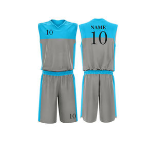 เสื้อผ้ากีฬาบาสเก็ตบอลผ้าโพลีเอสเตอร์คอวีพิมพ์ลายสีตัดกัน ระบายอากาศได้ดี ทันสมัย เข้าชุดกันอย่างลงตัว - Product Image 1