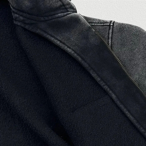 Oversized Crop <b>Hoodie</b> Solid Color <b>Zip</b>-Up Front <b>Pocket</b> Unisex Casual <b>Hoodie</b> Cotton French Terry Washed Autumn and Winter Style - Product Image 6