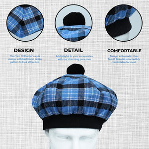 Chapeau écossais en laine personnalisé avec pompon, bonnet en acrylique à motif tartan, vente en gros - Product Image 4
