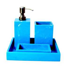 Moderno Juego de Baño de Cinco Piezas de Resina Azul Ecológica, Dispensador de Jabón Redondo, Portacepillos de Dientes, Bandeja, Fácil de Limpiar - Product Image 1