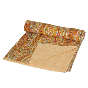 Reversible Printed Cotton Quilt Bohemian Style Kantha <b>Stitched</b> <b>Throw</b> Blanket for Home All Season Use - Product Image 1