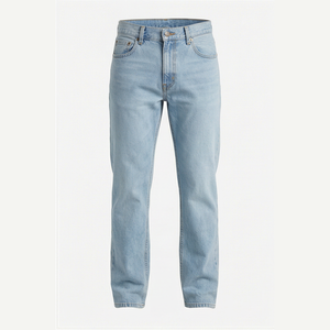 Jean en denim coupe droite délavé clair pour homme, taille haute, coupe classique, en coton, style décontracté, pantalon de printemps - Product Image 2