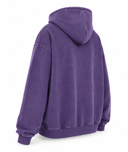 Sudadera con capucha morada personalizada al por mayor, unisex, oversize, estilo streetwear, con bolsillo canguro y puños acanalados - Product Image 2