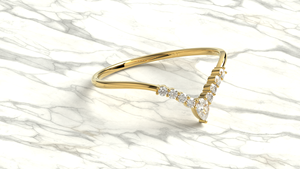 Anillo de boda en forma de V de oro de 18 quilates de lujo con diamantes de corte pera y redondo, anillo apilable, joyería fina para mujer - Product Image 3
