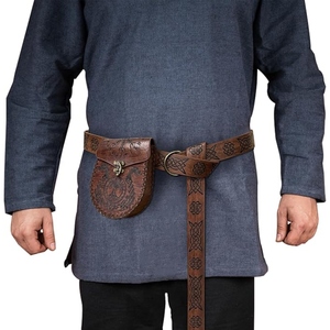 Cinturón Vikingo de Cuero Genuino Hecho a Mano con Bolsa, Cinturón de Cuero con Grabado Celta Medieval, Accesorio para Disfraces LARP - Product Image 5