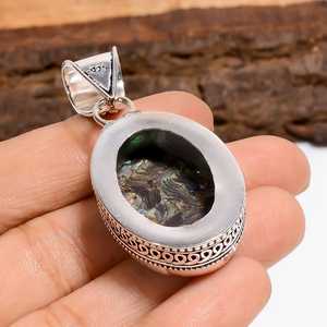 Pendentif en coquille d'ormeau et pierres précieuses, argent sterling 925, fait main, bijoux bohèmes, cadeau pour femmes et filles - Product Image 2