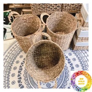 Cesta Decorativa Redonda de Jacinto de Agua Sin Asas, Organizador Hecho a Mano para Estantes, Encimeras, Armarios y Artículos del Hogar - Product Image 4