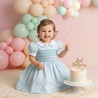 Vestido Elegante para Niña, Estilo Inglés Tradicional, Bordado a Mano, Color Azul, Precio de Fábrica, Venta al Por Mayor