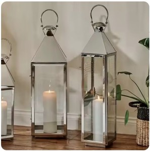 Lanterne à bougie en verre et acier inoxydable au design antique, finition premium pour Noël, mariages, lanternes décoratives suspendues - Product Image 4