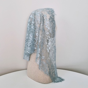 Voile de cérémonie catholique élégant en dentelle française bleu vert floral, mantille de qualité supérieure coréenne, cadeau pour femme - Product Image 6