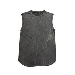เสื้อยืดแขนกุด OEM 100% ผ้าฝ้ายฟอกสีสไตล์วินเทจ สำหรับออกกำลังกาย ฟิตเนส ไซส์พลัส เสื้อผ้าออกกำลังกายทรงเรียบง่าย สไตล์สตรีท Rae Hem เสื้อกล้ามออกกำลังกาย - Product Image 1