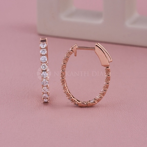 Boucles d'oreilles en diamant rond de qualité supérieure, cultivées en laboratoire, en or rose, pour femmes, provenant d'un fournisseur et fabricant indien. - Product Image 3