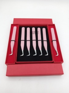 Pince à épiler GETUP BROSONS IMPEX personnalisée avec logo, pointe lisse rose clair à 90 degrés, revêtement anti-magnétique, pour extensions de cils, haute qualité - Product Image 2