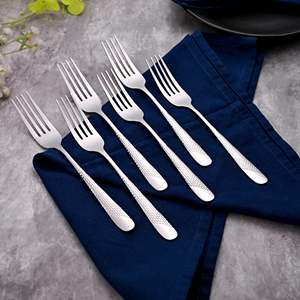 MiniGlow Silver Miniature Metal Dessert <b>Forks</b> Small Stainless Steel Handle with Wood for Dining Fruit Camping Tableware Set of 6 - Product Image 2