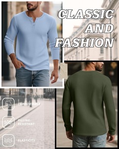 BNSB Wholesale Men <b>Waffle</b> Knit Henley <b>Shirt</b> Long Sleeve Breathable Thermal Casual Button <b>Shirt</b> OEM Custom Apparel For Men - Product Image 2