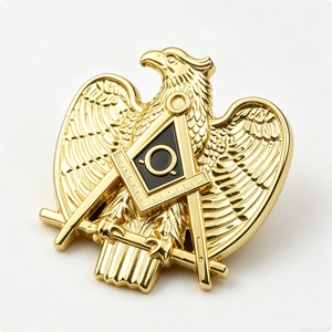 Épinglette Aigle Doré avec compas et croix, badge en émail de style classique, fixation par épingle de sûreté en métal, épinglettes métalliques de haute qualité - Product Image 5