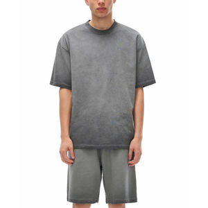 Camiseta de punto casual para hombre, cuello redondo, manga corta, color gris liso, corte regular, teñido liso - Product Image 3