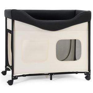 Elevated Lounge Pet <b>Bed</b> Foldable Bunk Dog <b>Cot</b> Velvet 600D Oxford Cloth Portable Raised <b>Side</b> Storage Bags <b>for</b> Cats Dogs Beige - Product Image 1